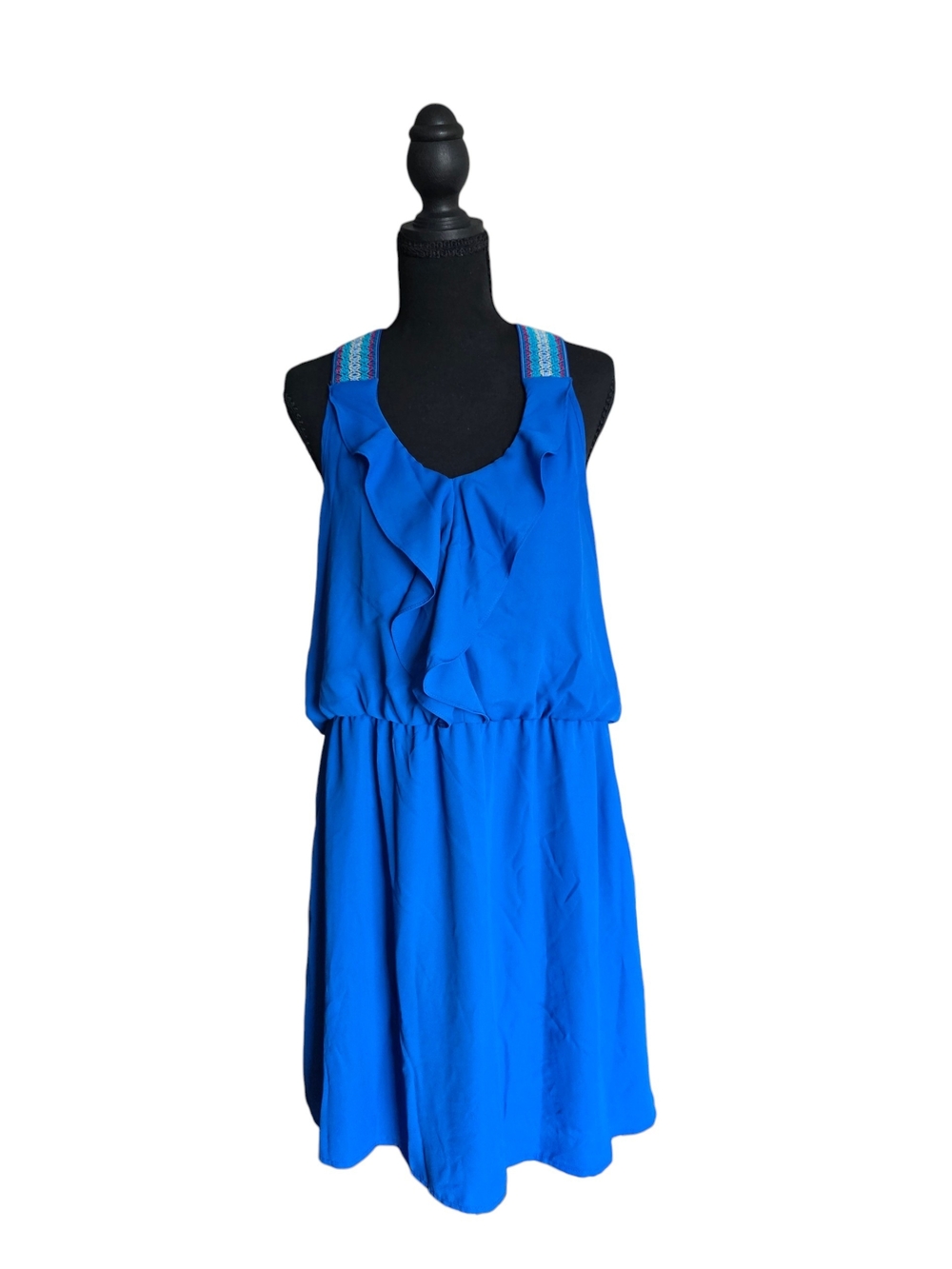Xhilaration Electric Blue Ruffle-Front Dress with Embroidered Straps